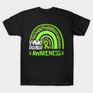 Leopard Rainbow Lime Green Ribbon Lyme Disease Awareness T-Shirt